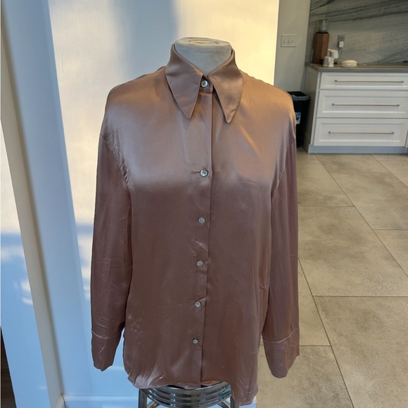 Vince Women's Satin Button Down Shirt in Blush - Picture 3 of 6